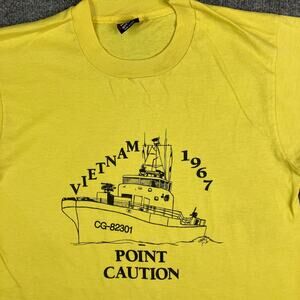Fruit of the Loom T-Shirt Mens Size M Yellow Vietnam 1967 Point Caution USCG